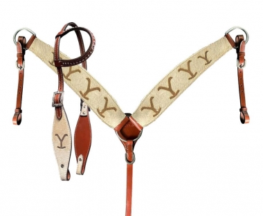 Western Horse Hair on Leather Tack Set One Ear Bridle + Breast Collar