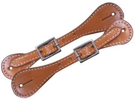 MENS Tooled Medium Oil Leather Western PAIR of Spur Straps COPPER Star Hardware 